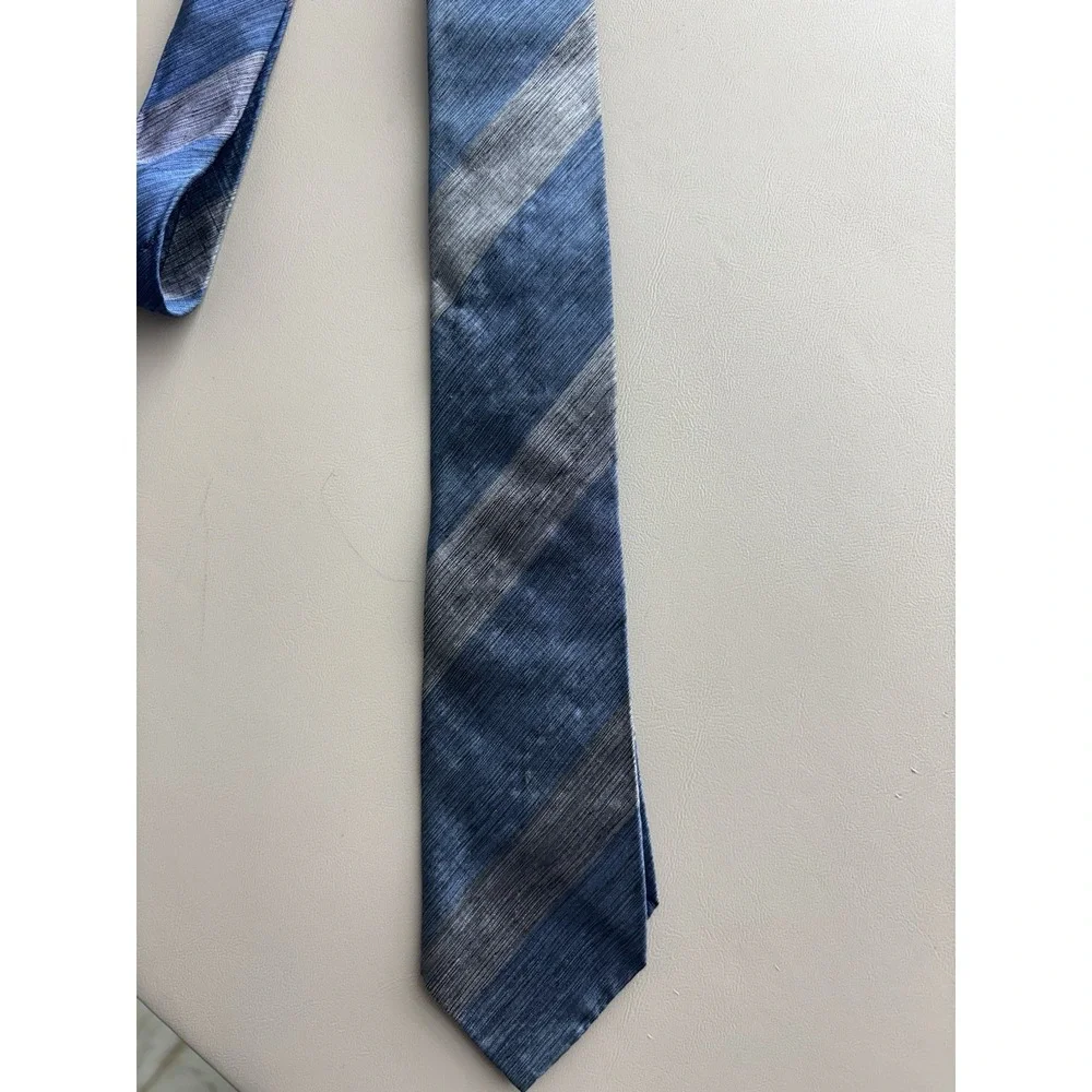 HANFABS 100% Silk‎ Tie Blue Gray Diagonal Stripe Made In India Classic Mens